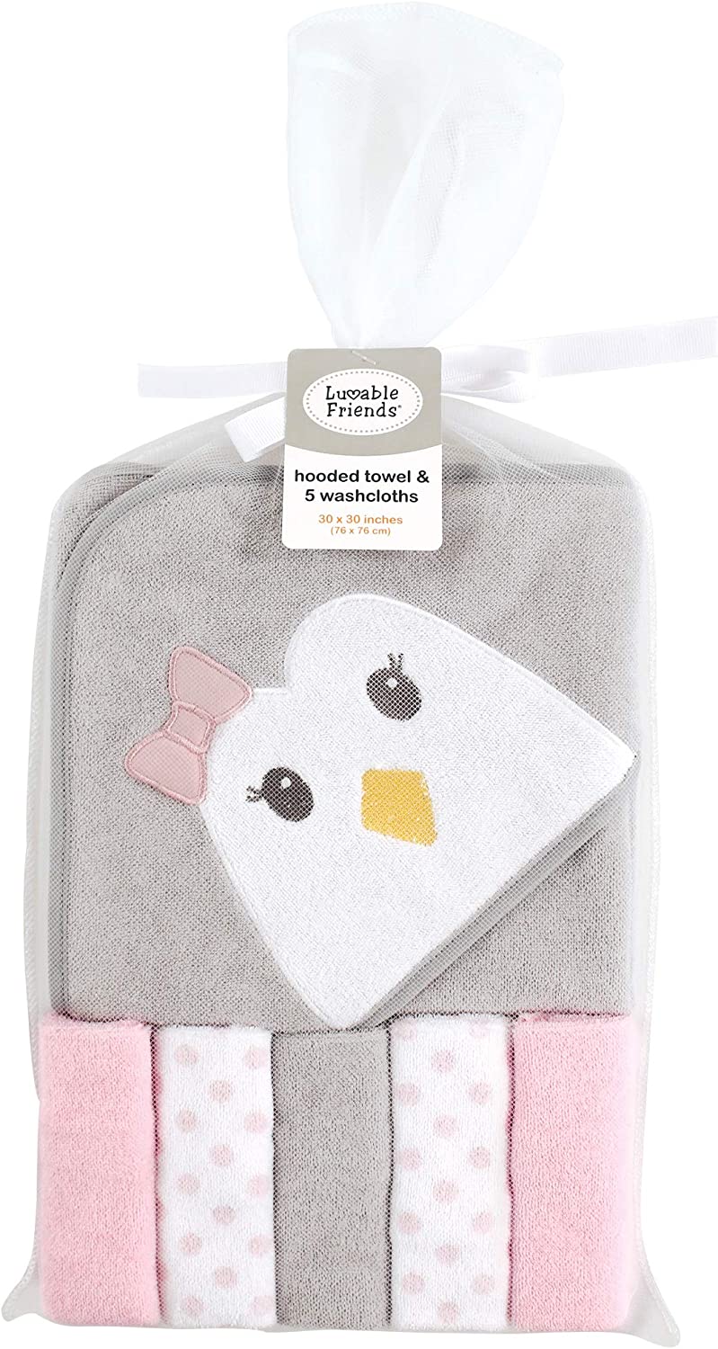 Luvable Friends Unisex Baby Hooded Towel with Five Washcloths, Duck, One Size - Image 2